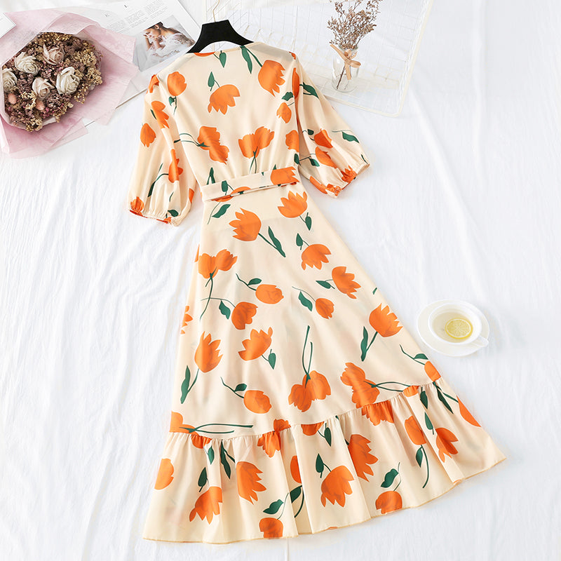 High waist Platycodon grandiflorum French smoked fishtail skirt 3732