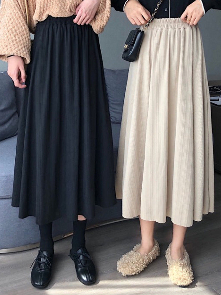 high waist splicing medium long skirt 3698