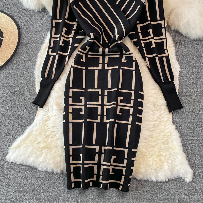 Slim waist wrap hip sweater bottomed skirt 3777