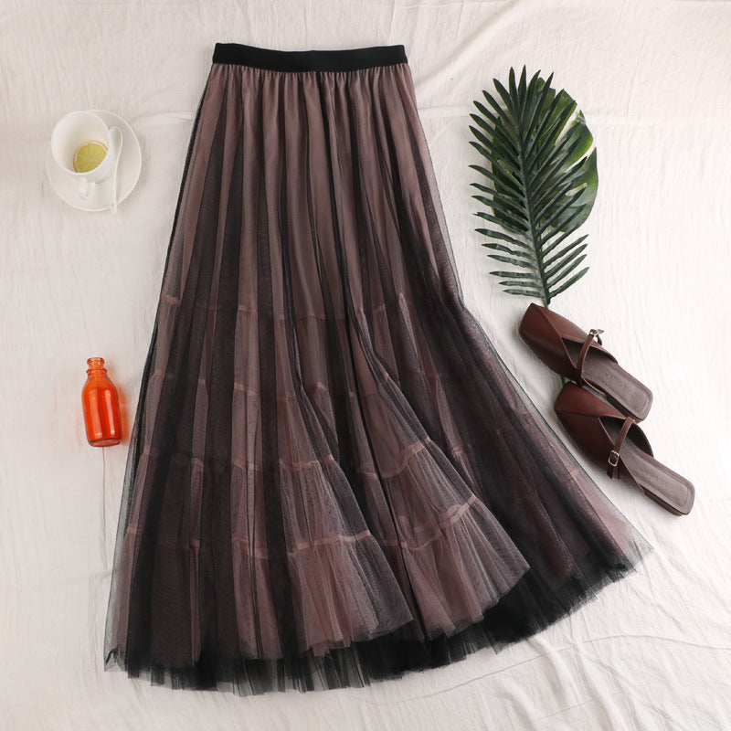 High waist skirt, spliced double gauze skirt, big A-line skirt, fairy bouffant skirt 3686
