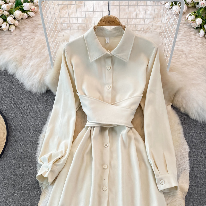 Corduroy bandage single breasted shirt skirt 3762