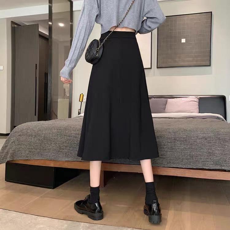 Belt-up skirt, summer, new style, high waist, midi versatile A-line skirt 3649