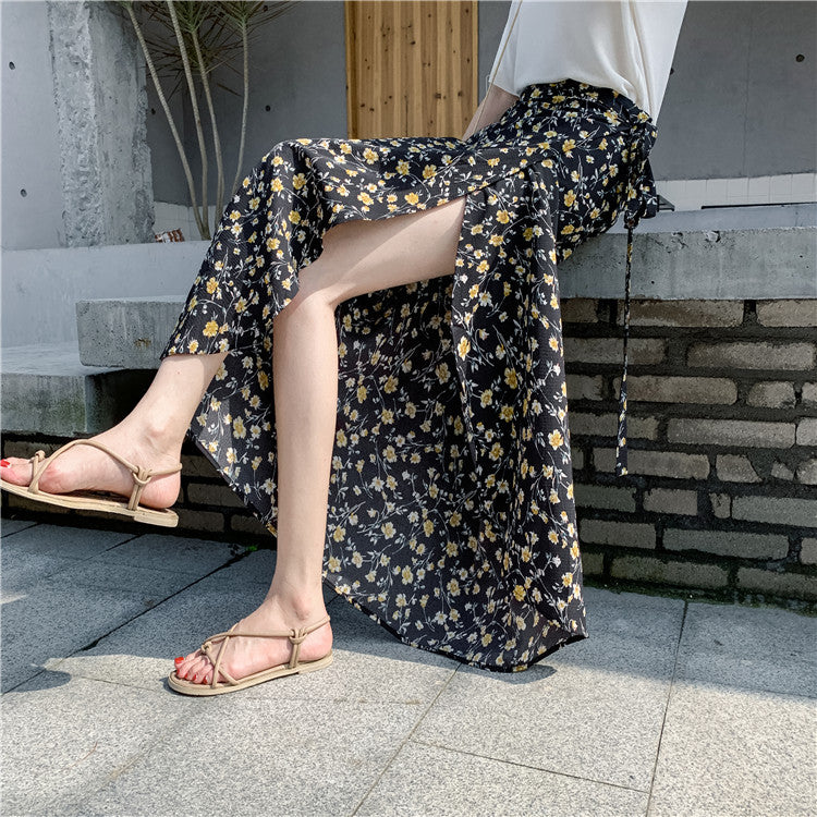 Summer, new style, chiffon split skirt, floral, high waist tie, beach sun protection holiday wrap skirt 3628