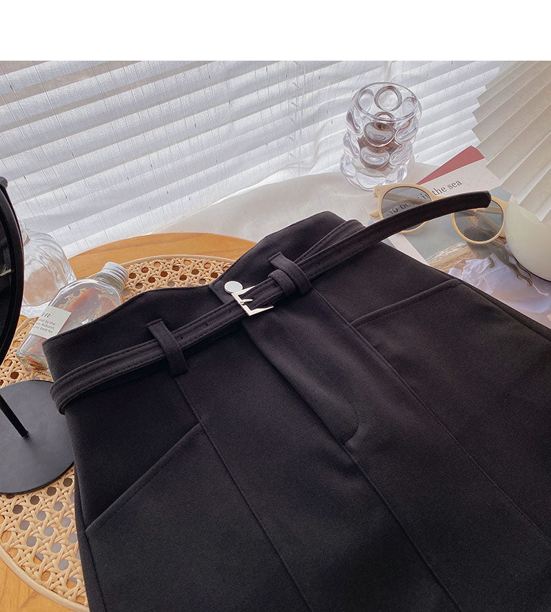 Woolen skirt women's design, versatile casual high waist A-line skirt 5467