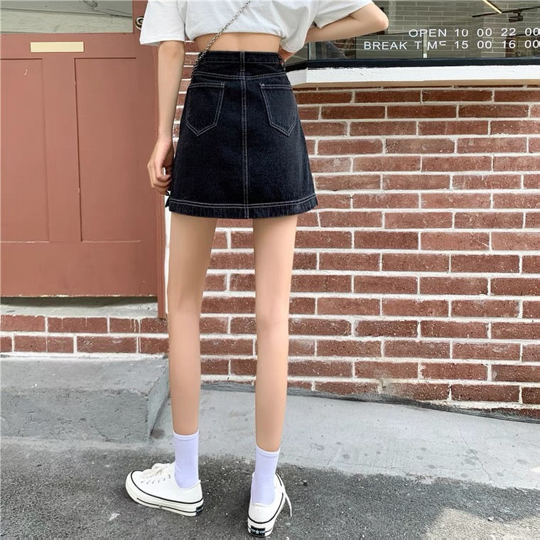 Jupe en jean noir, grande taille, été, nouveau style, jupe trapèze taille haute 3657