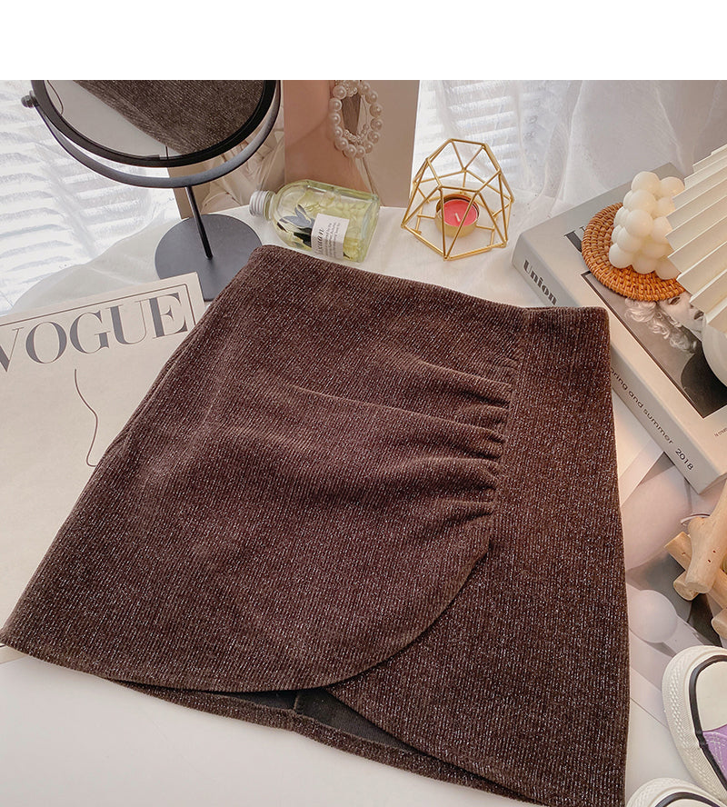 Retro irregular pleated high waist skirt 5379