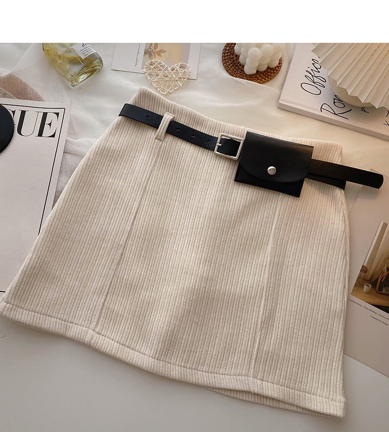 Hong Kong style leisure retro solid color slim high waist A-line skirt 5494