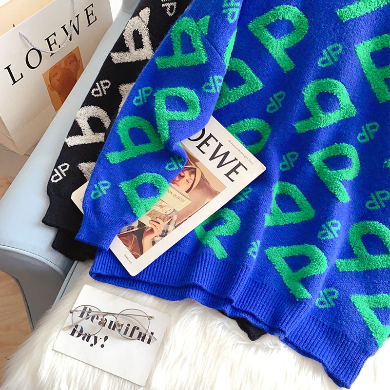 Vintage flocking embroidery sweater Crew Neck Sweater Top 5194