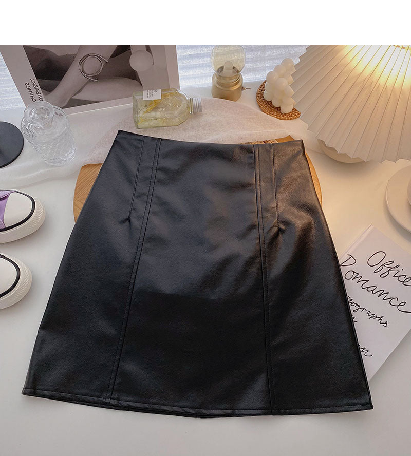 Versatile slim fashion PU leather skirt to prevent light loss 5346