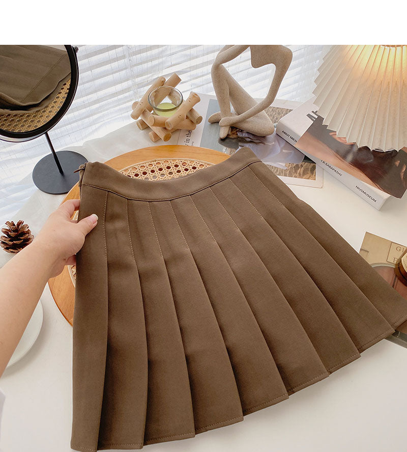 Korean version of age reducing college style solid color high waist A-shaped skirt 5381