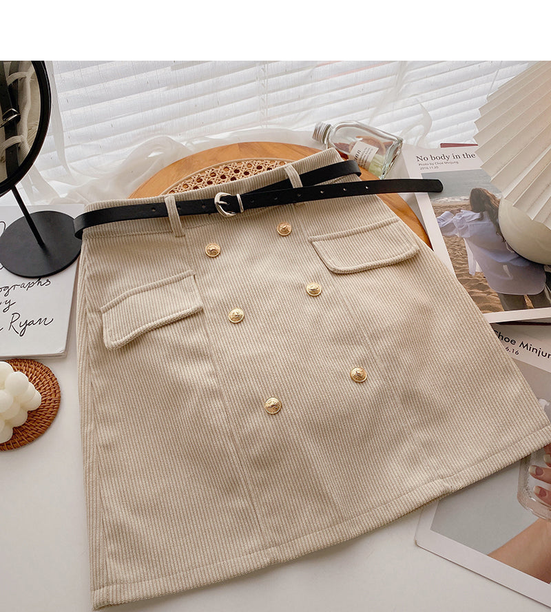 High waist wrap buttock double breasted design, slim retro skirt 5496