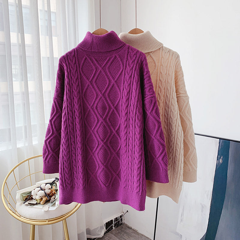 Wear a lazy Korean jacket outside the twist turtleneck sweater 4954