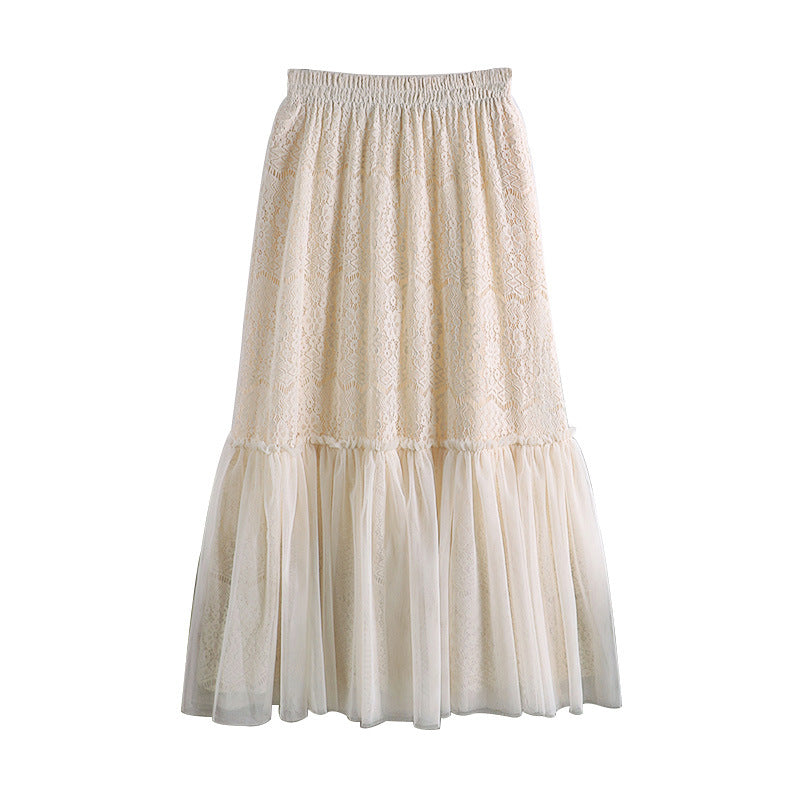 Hollow Splicing Mesh Skirt, High Waist Skirt 3685