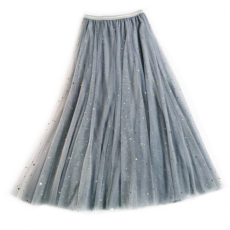 INS fairy skirt,bling starsmedium and long mesh gauze skirt 3719