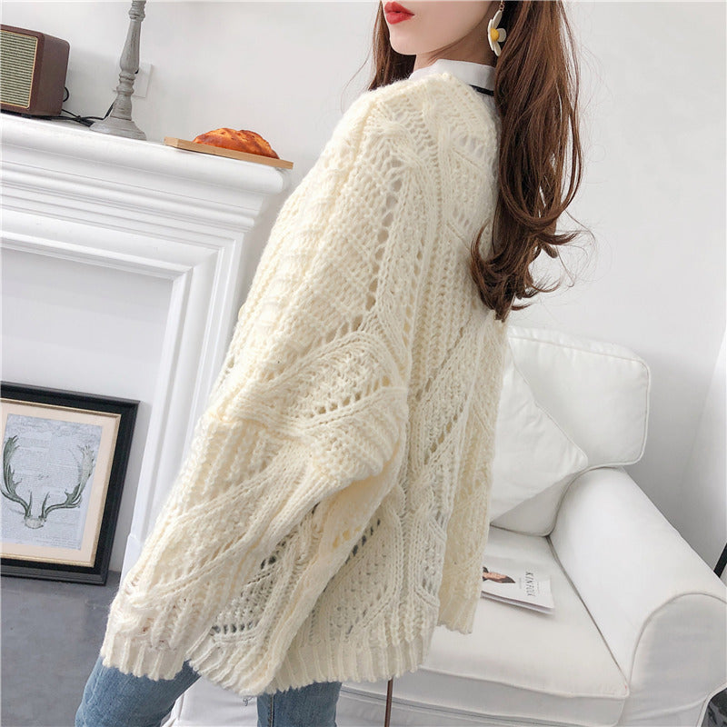 Medium length lazy wind thick sweater cardigan women 5266