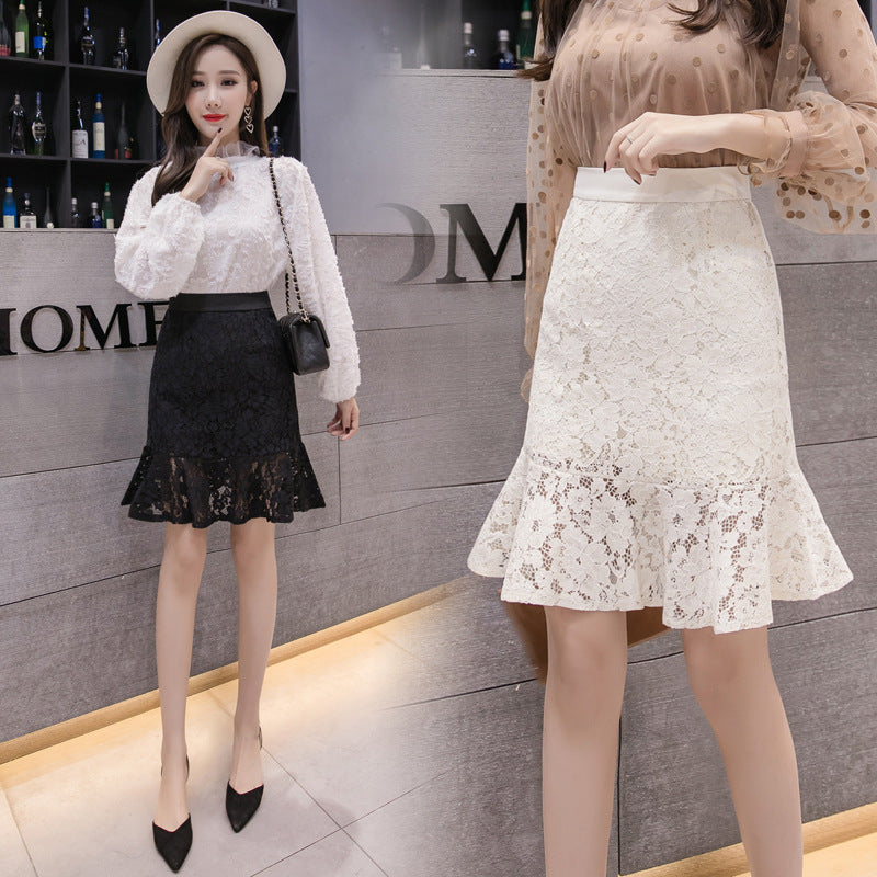Lace buttocks skirt, spring/summer new style, large size, hollow, high waist, hook flower A-line bodycon/mermaid skirt 3669