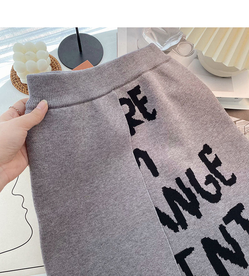 New Korean minority fashion retro printed letter high waist A-shaped skirt 5431