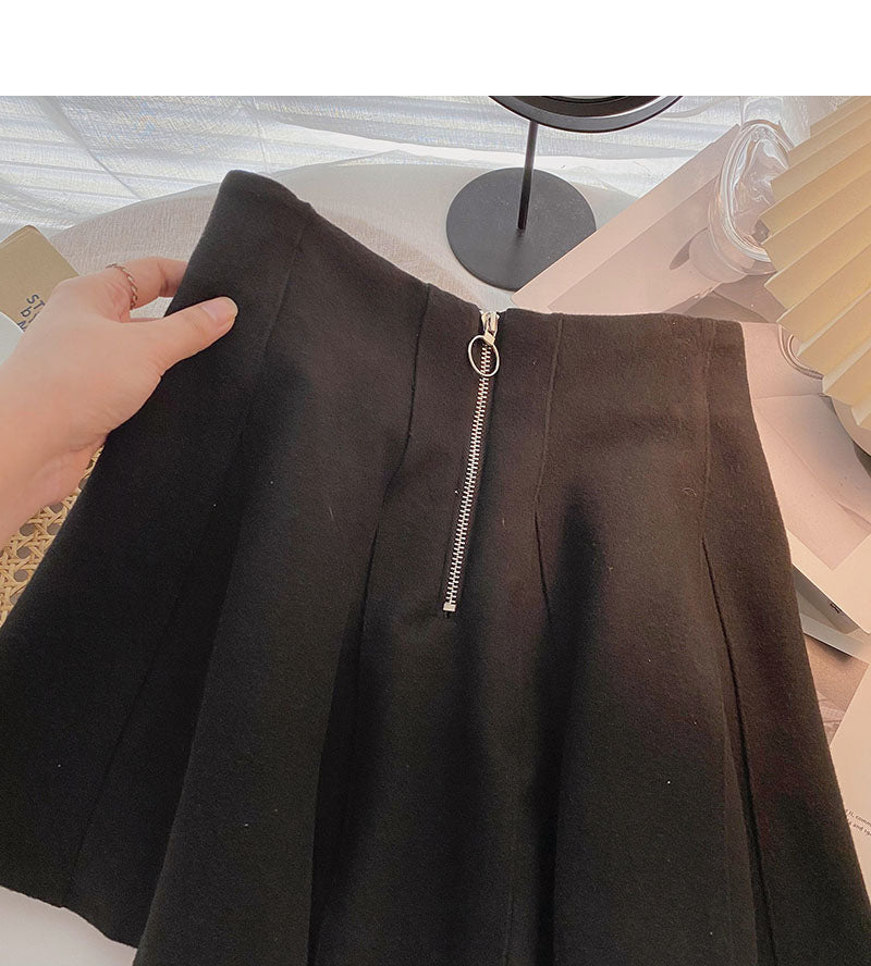 Design sense personalized zipper high waist A-line leopard skirt 5315