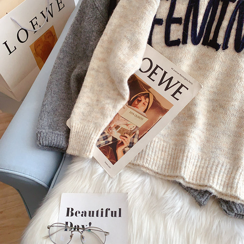 Lazy Wind Rundhals-Pullover mit Buchstaben 5186