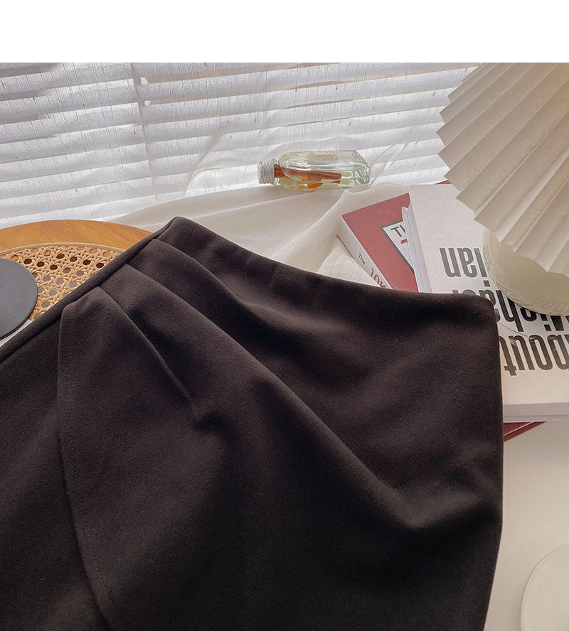 Design sense pleated Hip Wrap high waist slim fashion A-shaped skirt 5437