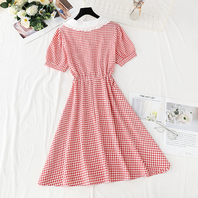 French doll neck age reducing plaid skirt 4243