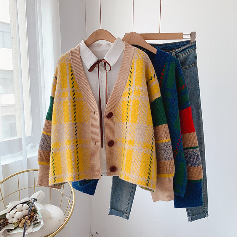 Japanese antique contrast sweater cardigan 5017