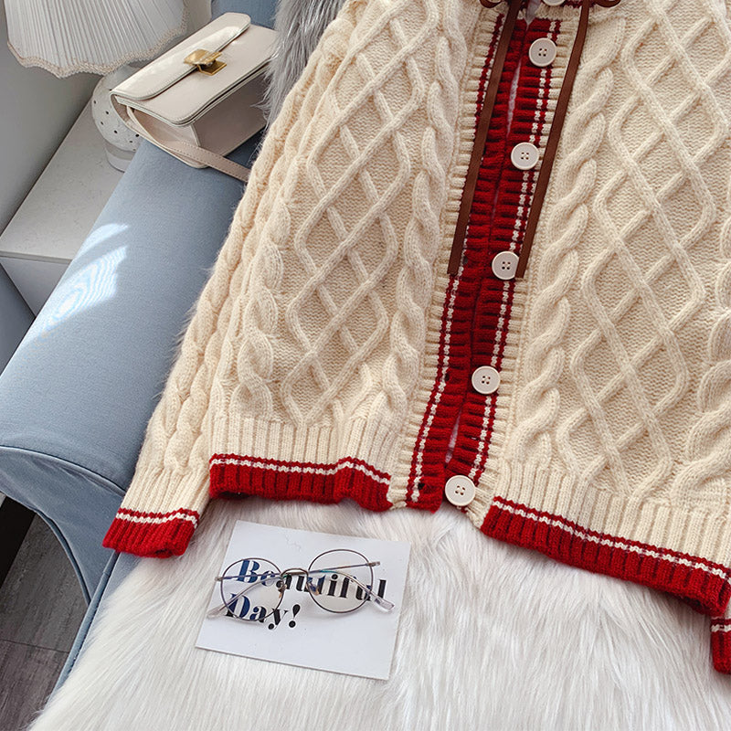 Vintage Red twist sweater Korean knitted jacket 5021