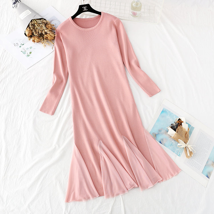 Knee length fishtail bottomed sweater skirt 3944