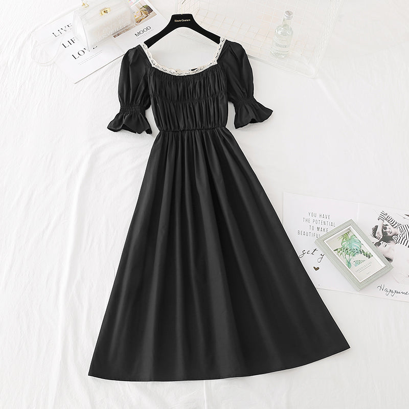 The new waist is slim, square neck skirt, French retro dress 4505