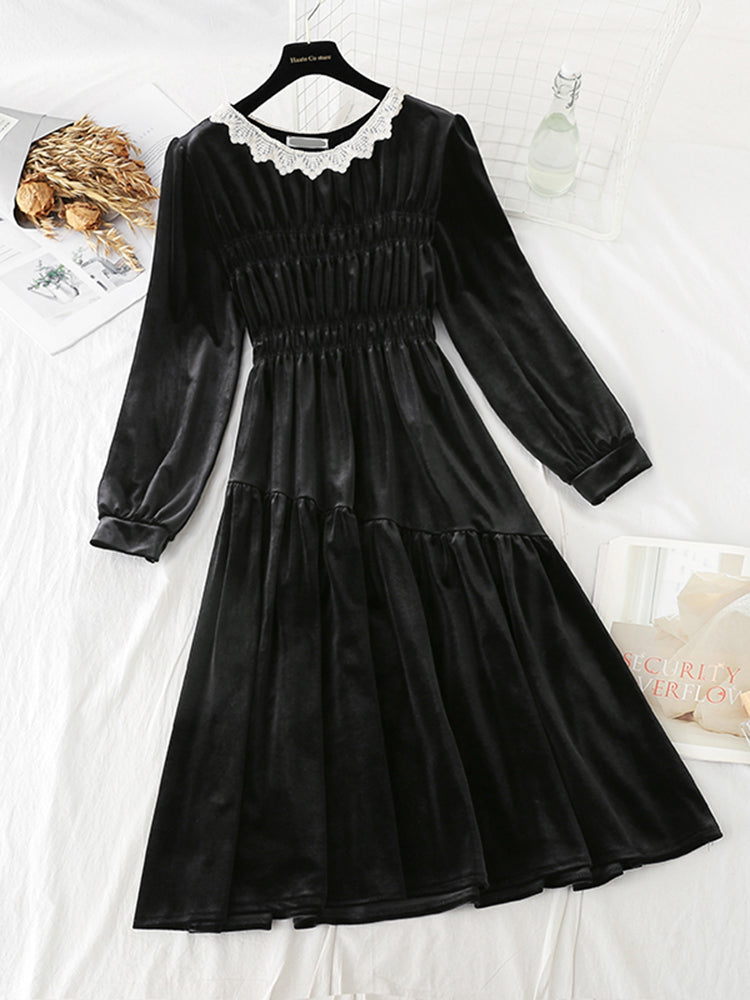 High waist velvet dress with coat 4785