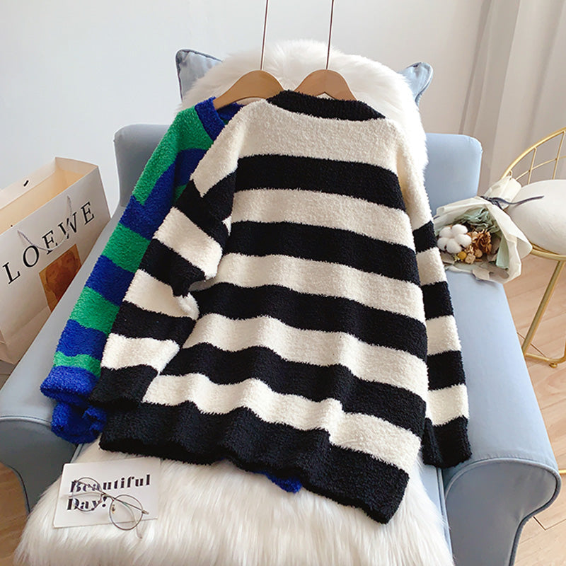 Japanese cute cartoon little penguin stripe lazy wind top 4984