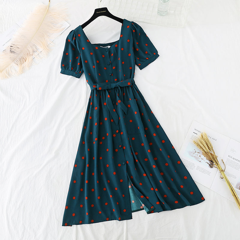 Französisches Retro-Fee-Super-Fee-Serienkleid mit eckigem Ausschnitt 4213