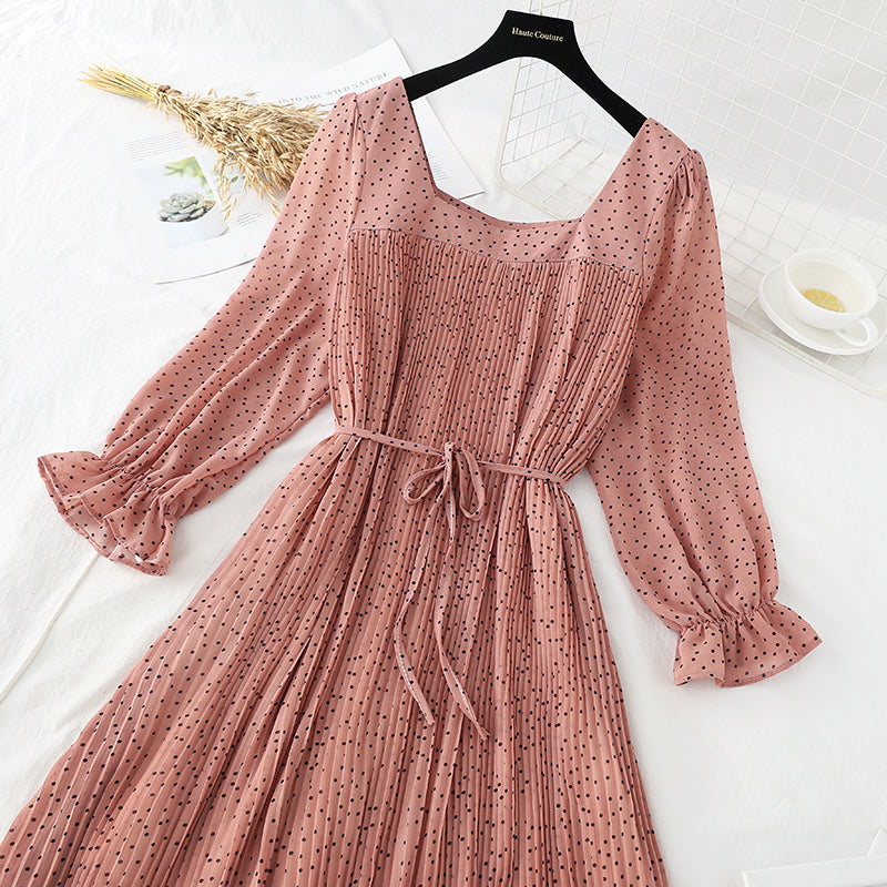 New slim square neck French Chiffon Skirt 3859