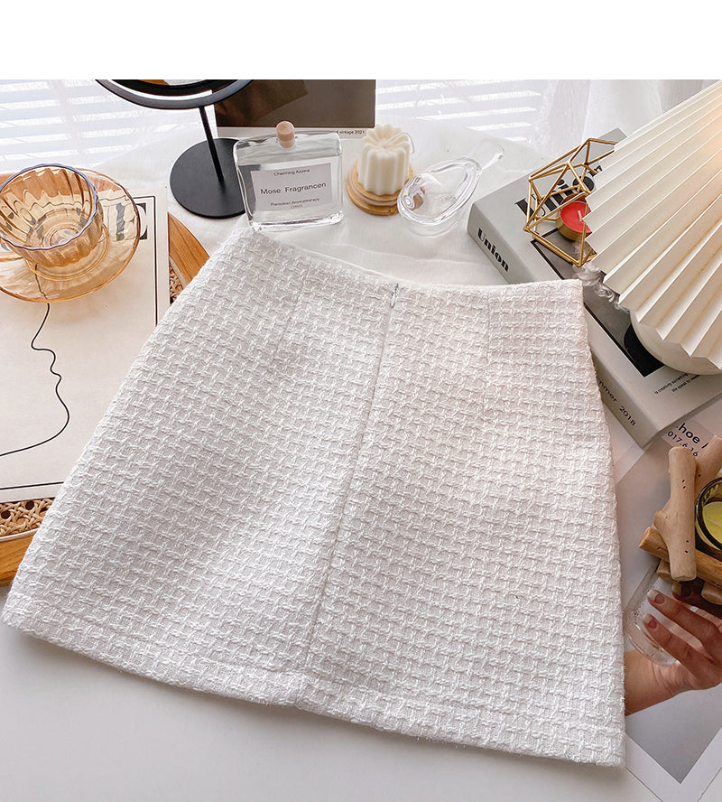 Design sense solid color casual high waist single breasted A-line wrap hip skirt 5550