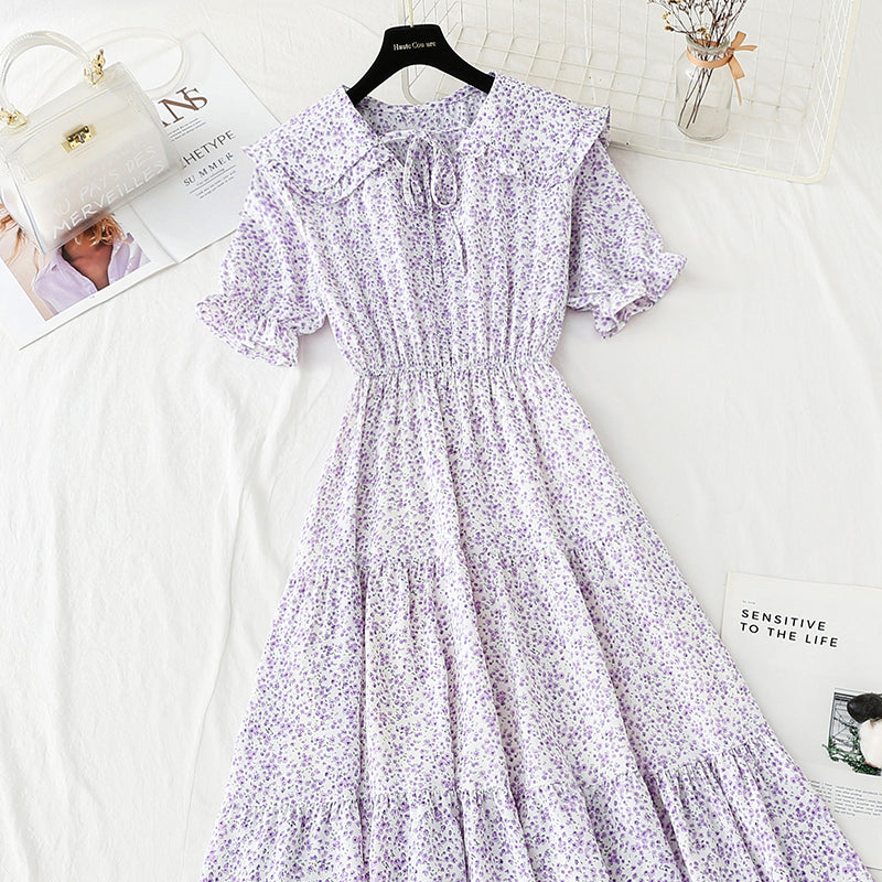 Baby collar floral dress sweet Chiffon fairy skirt 4866