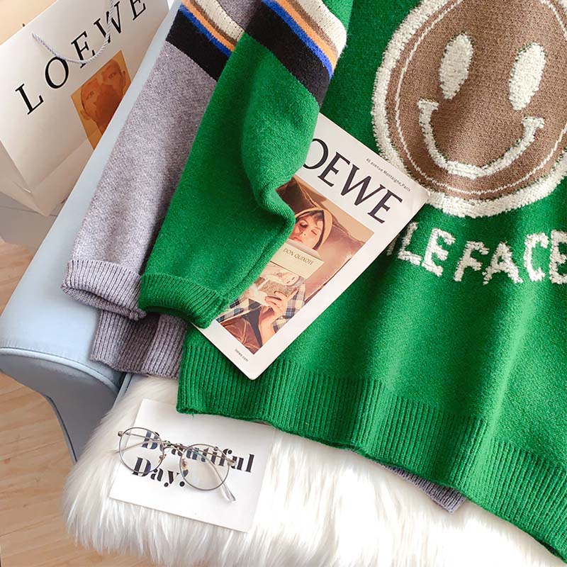 Smiling face pattern sweater sweater sweater women's Pullover 5187