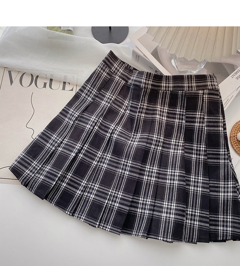 Pleated tweed skirt, Retro High Waist A-line skirt 5300