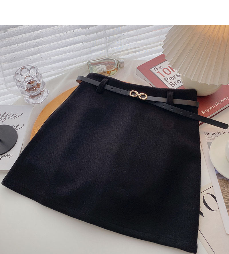 Korean version simple temperament shows thin a-word high waist skirt 5511