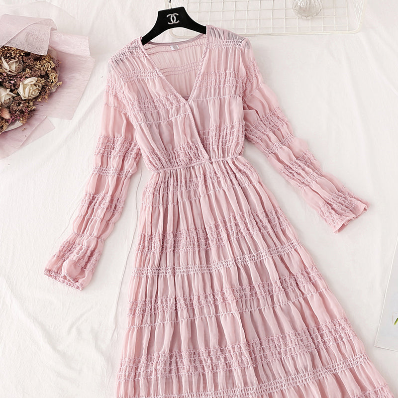 Fairy super xiansen French retro long skirt 4378