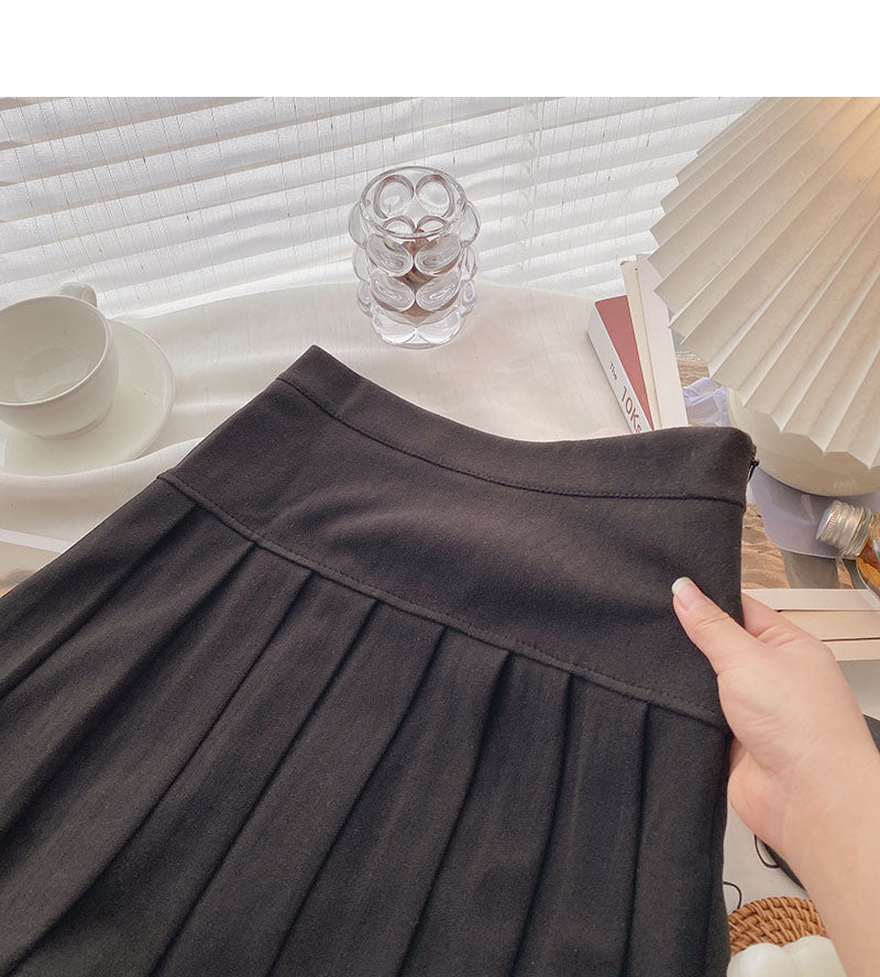 Double breasted decorative high waist design sense of aging retro A-line skirt 5444