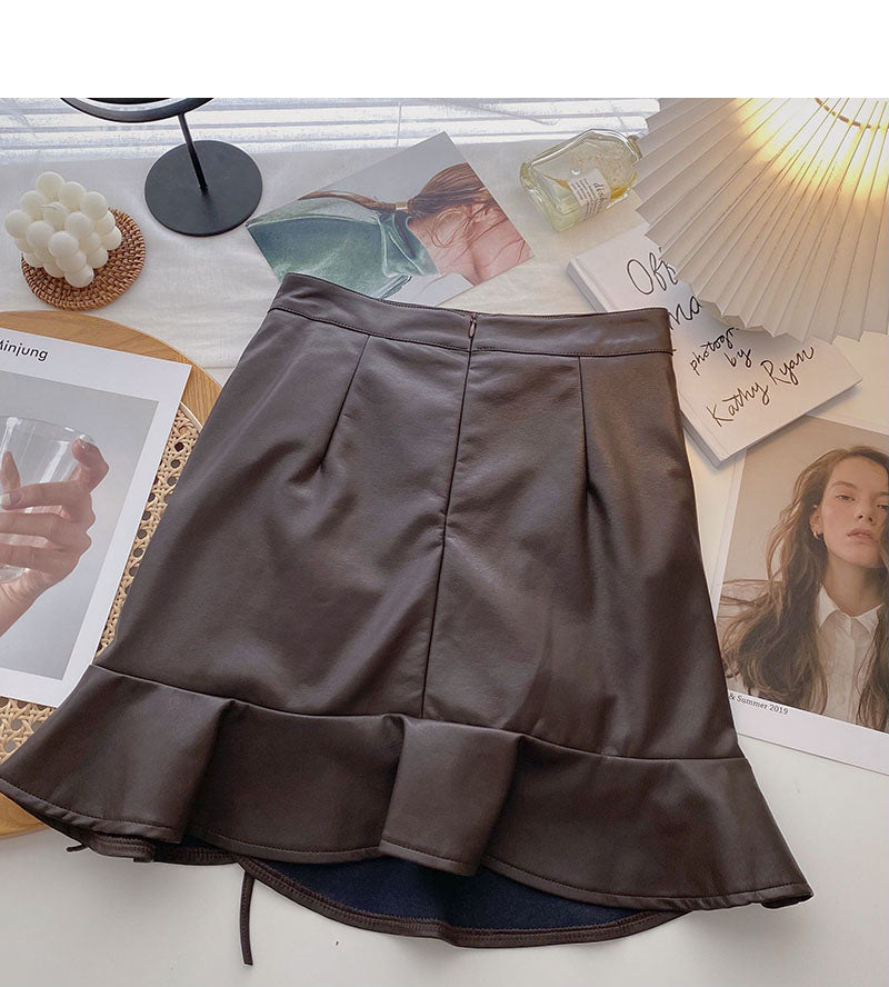 Korean high waist A-shaped design sense fashion drawstring hip wrapped fishtail skirt 5427