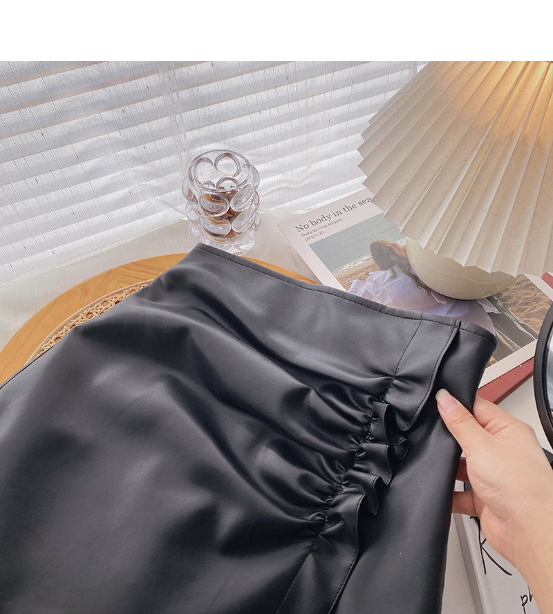 Niche design pleated lace Hip Wrap A-line skirt 5445