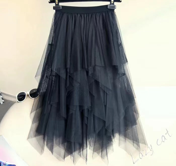 Nouvelle jupe multicouche multicolore à mailles irrégulières, jupe midi en tulle 3687