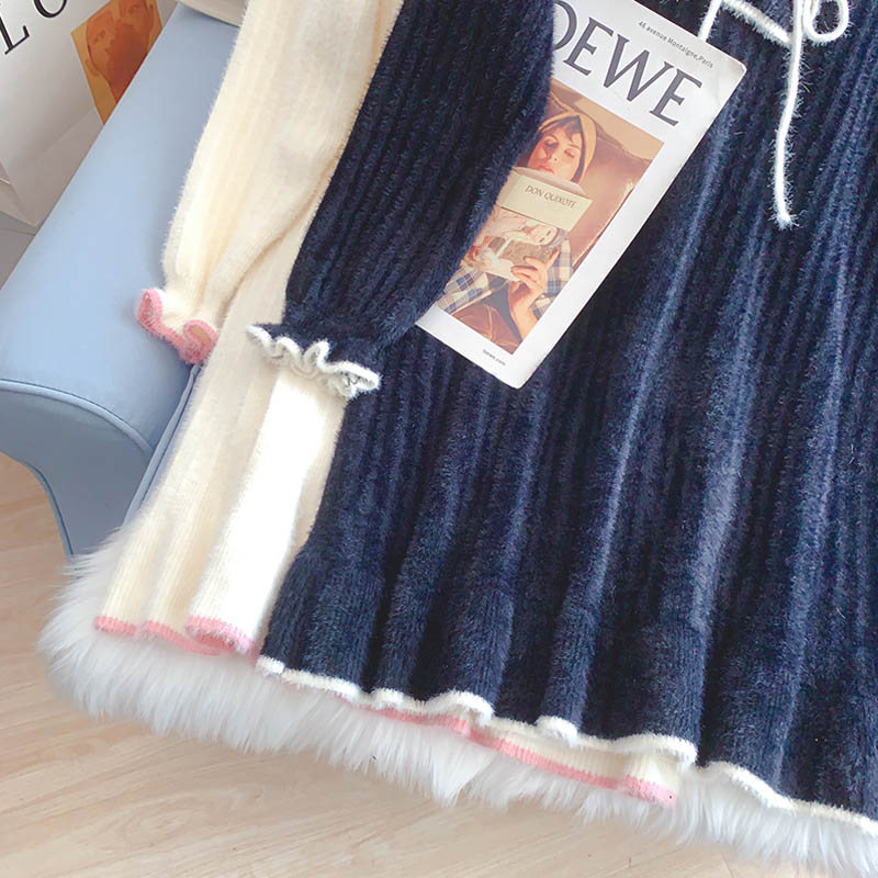 Knitted bottomed dress foreign style aging wool dress 5097