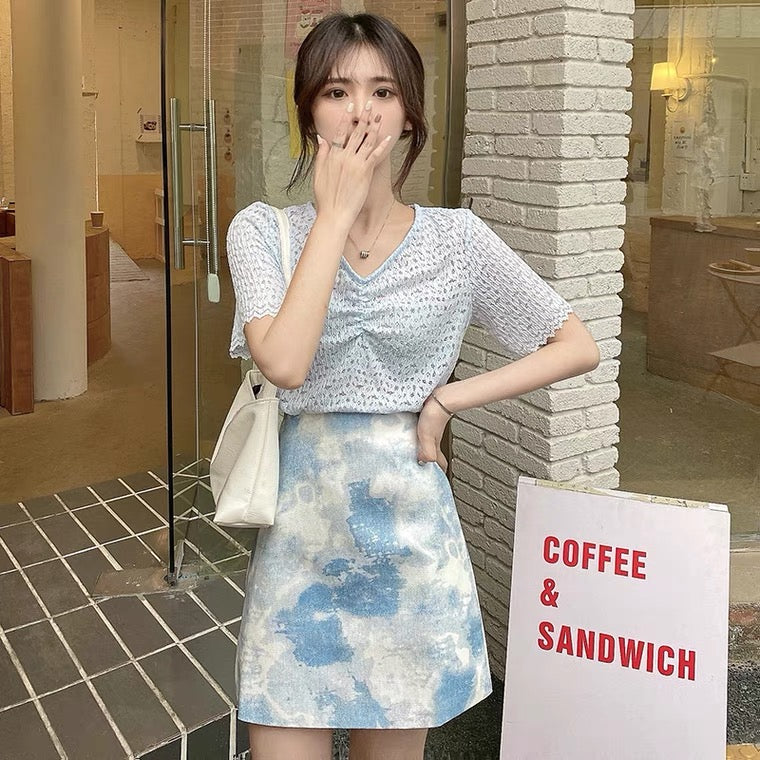 Jupe encre bleue, jupe unique tie-dye 3658