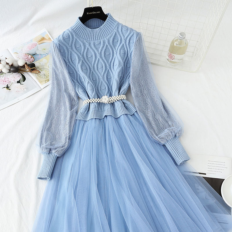 New style bottom sweater stitched mesh French fairy dress 4438