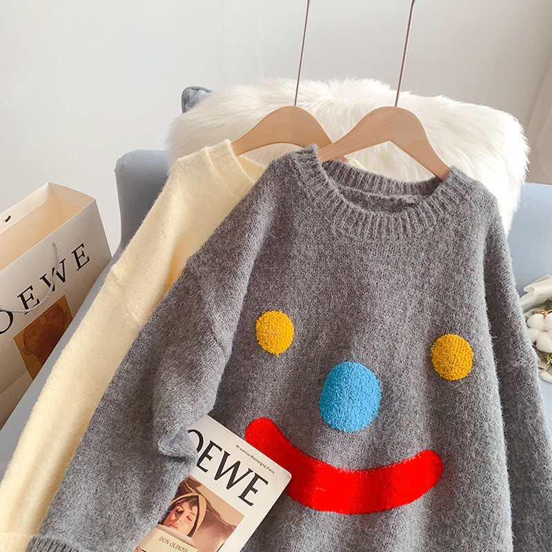 Smiling face sweater loose outer Pullover loose outer Pullover 4948