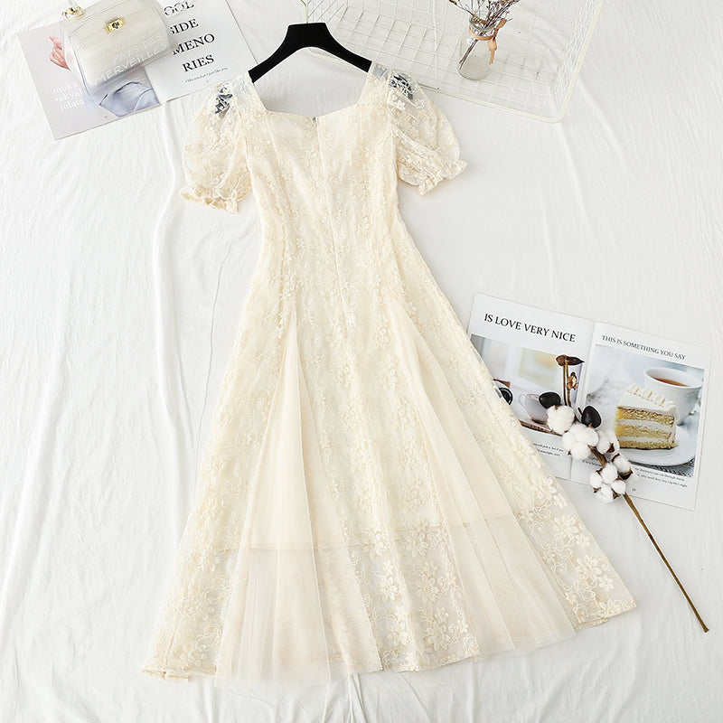 Lace dress with slim waist small skirt 4422