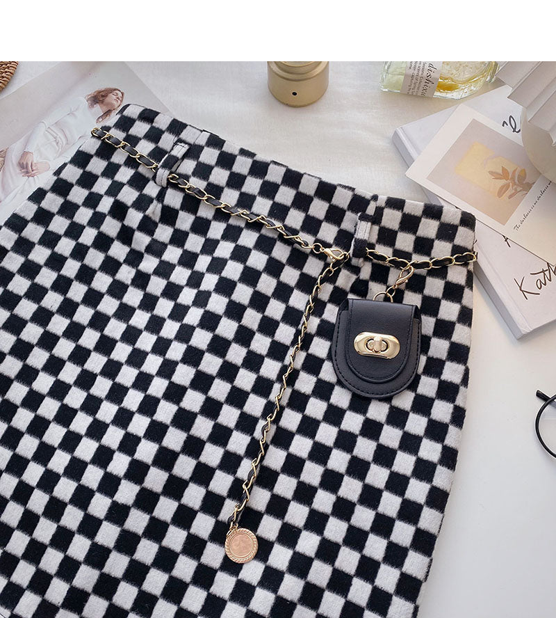 New Korean fashion retro chain A-line skirt 5428