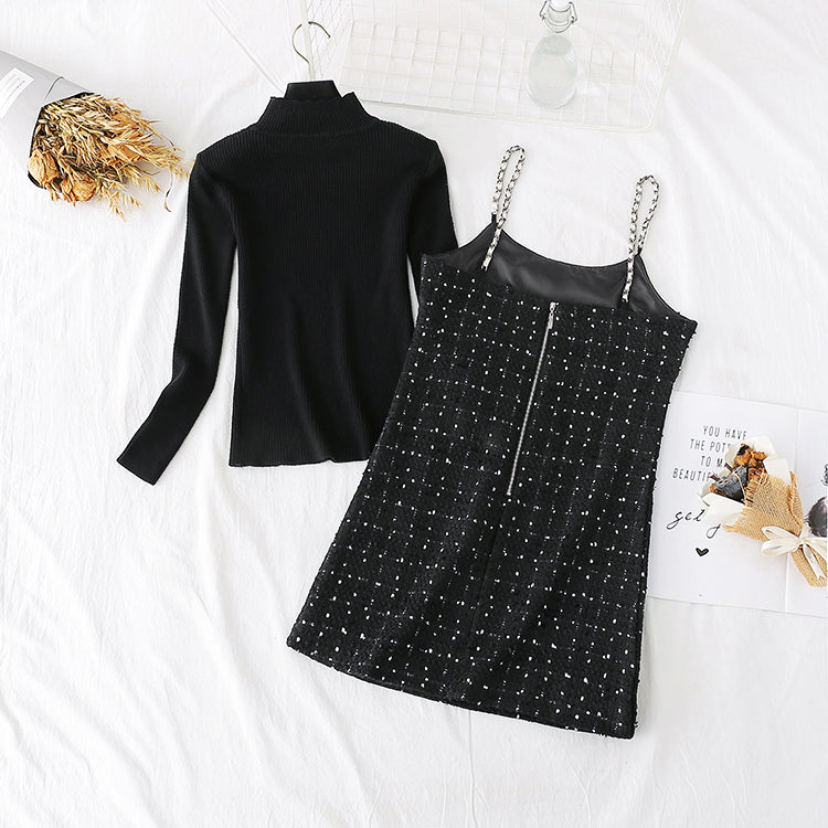 Suspender smart smoked skirt French Platycodon skirt two piece dress 3956